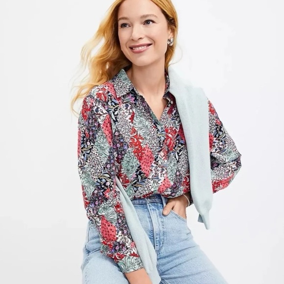 NWT Loft Patchwork Bloom Everyday Pocket Shirt and Pleated Shorts size Large SET - Picture 4 of 12